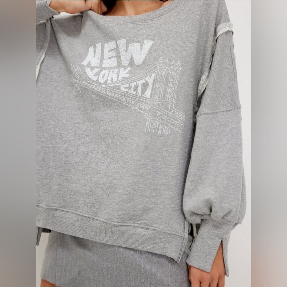 NWT FREE PEOPLE We The Free Graffic Camden Pullover Sweatshirt / New York - Picture 2 of 4
